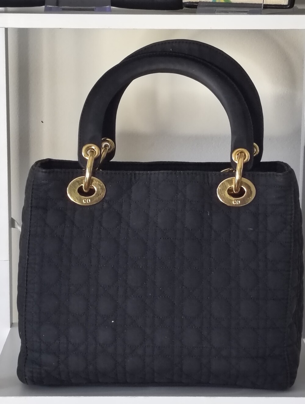 Christian Dior Lady Dior Black Embroidered Cannage Handbag With Twilly In GUC - Picture 2 of 15
